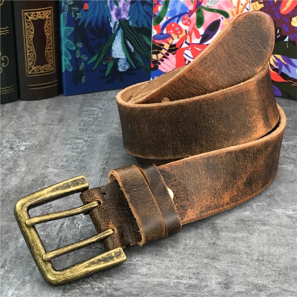 Superbredt 4,2 cm lyxigt tjockt äkta läder Herrbälte Dubbelt spänne Bälte Ceinture Läderbälte Herr Jeans Byxbälte MBT0018 MBT0018 B-COFFEE 95CM