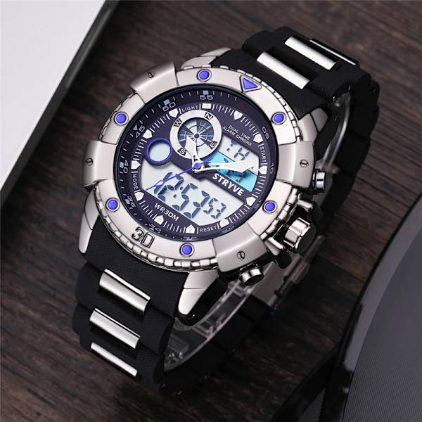 Stryve 8001 Vattentäta armbandsur för män med dubbla rörelser relojes manlig modedesigner herr lyxklockor black with box