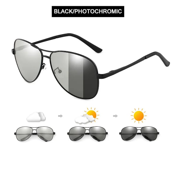 2022 Pilot Photochromic Solglasögon Män Kvinnor Mode Kameleont Polariserade Solglasögon Man Körning Byt färg Night Vision Black-Photochromic Photochromic