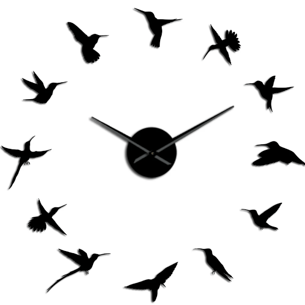 Kolibri Stor Design Väggklocka Tyst Svep Natur Djur Flyg Diy Väggur Rum Heminredning Akryl Klocka Fågelälskare Gåva Black Wall Clock