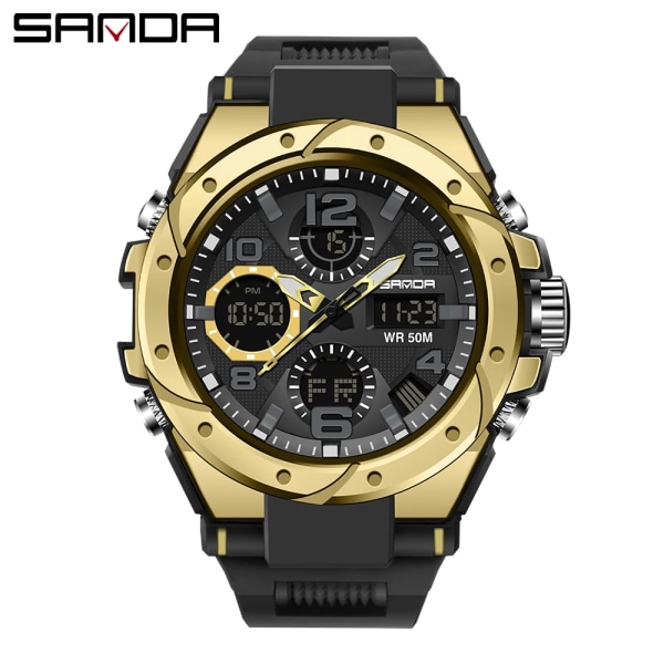 SANDA G Style Herr Digital Watch Date Militär Sportklockor Vattentät Elektronisk Armbandsur Herrklocka Orologio da uomo black gold 6008