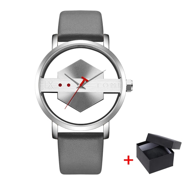 Enkla klockor för män Toppmärke 2023 Mode Quartz Armbandsur Dam Creative Halv Transparent Urtavla Unisex Armband reloj hombr 758 Gray