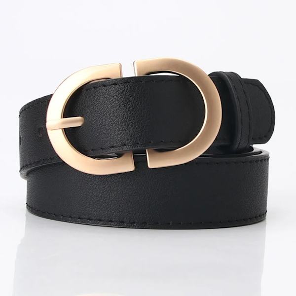 Mode Läderbälten för kvinnor Enkel Mental Pin Spänne Flickor Tunt Bälte Denim Jeans Klänning Kjol Lyxmärke Retro midjeband Black-2.8cm 105CM