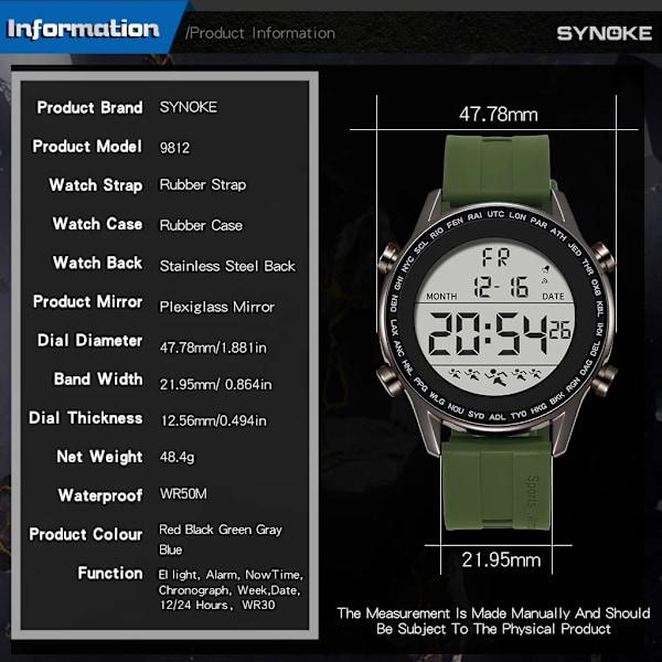 SYNOKE Sportklockor för män Vattentät elektronisk klocka Ultratunn design Big Numbers Armbandsur Watch Relogio Masculino Wine Red-C