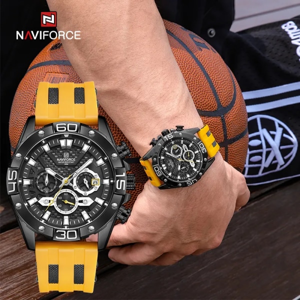 NAVIFORCE Lyxklockor för män Mode Silikonrem Militär Vattentät Sport Kronograf Quartz Armbandsur Klocka med datum RGBB