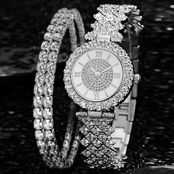 Watch 2022 Ny Hot Luxury Diamond Top Mode Fritid Set Ge present Relogio Feminino Gold Set 3
