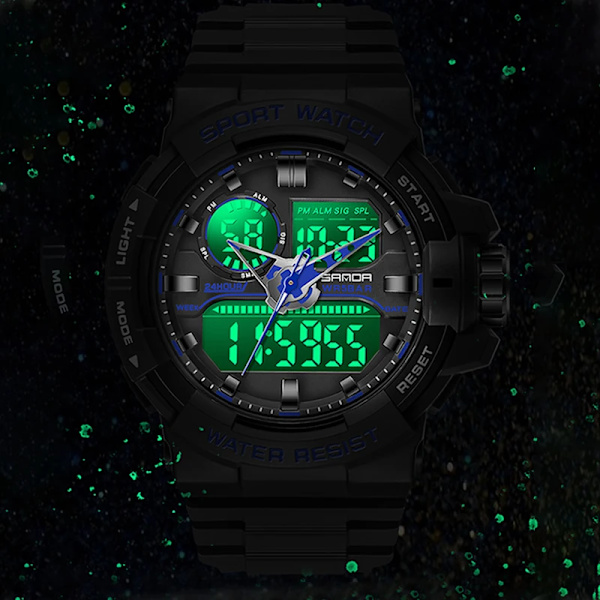 SANDA Vattentät watch Herrklocka LED Digital Quartz Watch Top Märke Lyx Herr G style Luminous Watch Relogio Masculino All Black