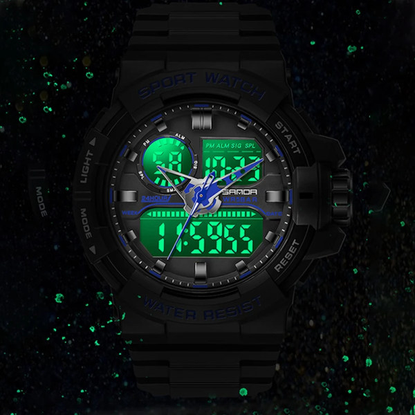 SANDA Vattentät watch Herrklocka LED Digital Quartz Watch Top Märke Lyx Herr G style Luminous Watch Relogio Masculino ArmyGreen