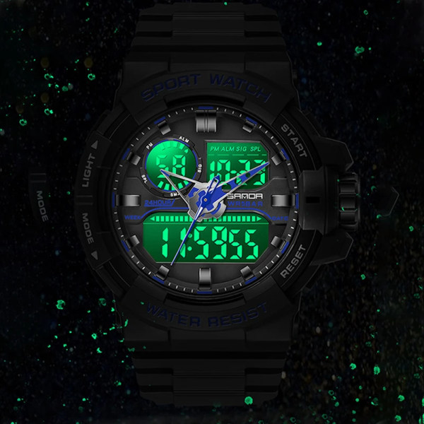 SANDA Vattentät watch Herrklocka LED Digital Quartz Watch Top Märke Lyx Herr G style Luminous Watch Relogio Masculino Black blue