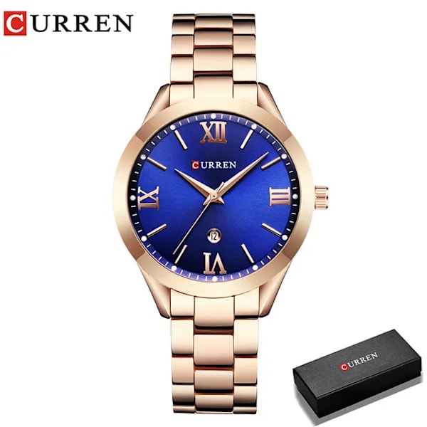 CURREN Watch För Dam Mode Retro Dam Watch Vattentät Stål Watch För Dam Jul Relógio Feminino 9007 rose blue box