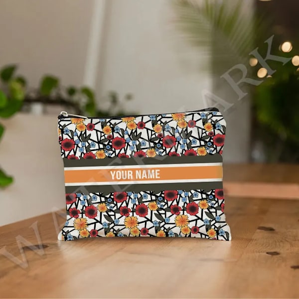 Anpassa namn Kosmetikväska Anpassad mode Leopard Blomma Resor Kosmetisk Organizer Damsminkväska Design Lyxväska påse Coffee