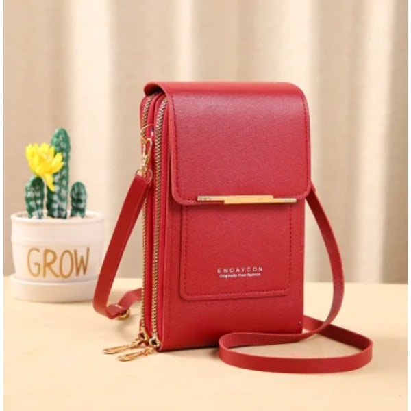 3 stilar kvinnor väskor mjuka läder plånböcker Pekskärm mobiltelefon handväska Crossbody axelrem handväska för dam Red Touch Screen