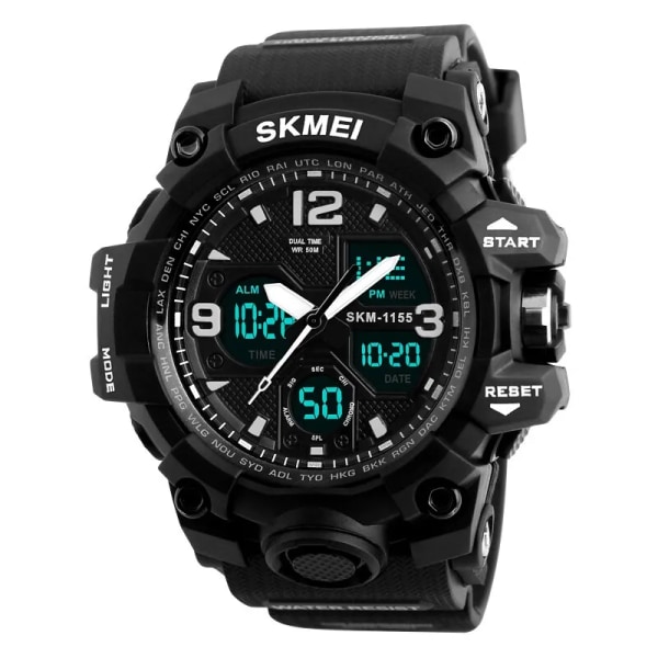 Skmei Fashion Bakljus Stötsäkra sportklockor Herr 5bar Vattentät 2 Time Chrono Digitala Armbandsur Man Reloj Hombre black