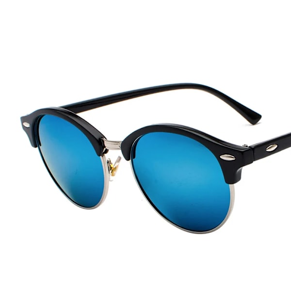 SIMPRECT Polarized Solglasögon Dam UV-skydd Runda solglasögon Män Lyxmärke UV400 Högkvalitativa solglasögon för kvinnor Gold-Mirror Blue In picture