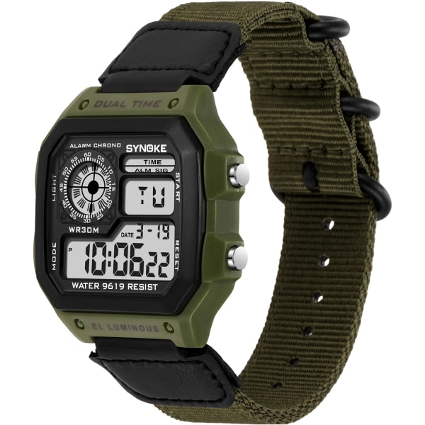 Reloj Deportivo Digital Herrklockor Herr 5BAR Vattentät Watch Sport Armbandsur i rostfritt stål Relojes Deportivos Zegarek Nylon-3 green