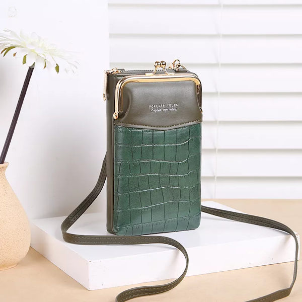 NYTT Mode Stenmönster Crossbody-väska Dam PU-läder Lyx Samll Telefonficka Damväska Axelväskor Handväskor A-Green