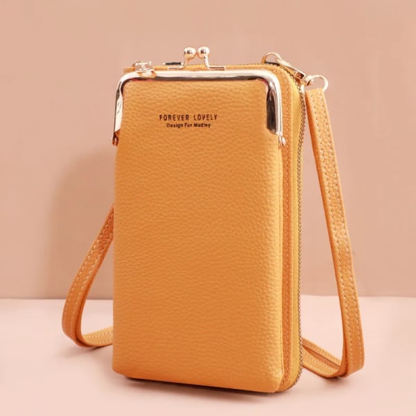 3 stilar kvinnor väskor mjuka läder plånböcker Pekskärm mobiltelefon handväska Crossbody axelrem handväska för dam Yellow 2