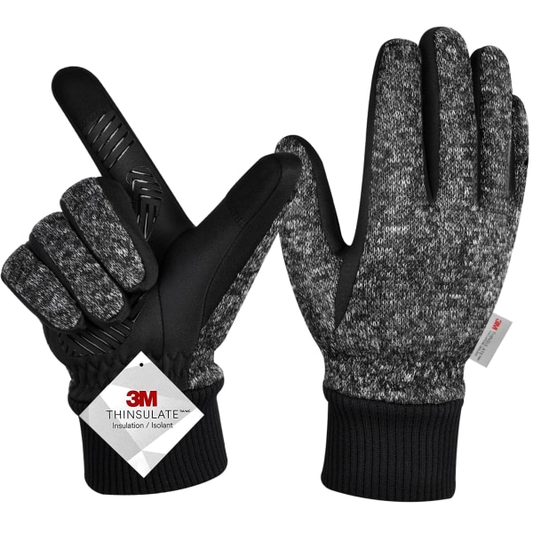 MOREOK Vindtäta vinterhandskar Löparhandskar Pekskärm Antisladd Cykelhandskar Varma fleece thermal handskar för män kvinnor 3M Darkgray L