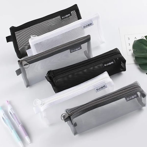 Enkelt grått svart case med stor kapacitet Mash Transparent kosmetiska borstväskor Studenter Tredimensionellt case i nylon gray(.583)