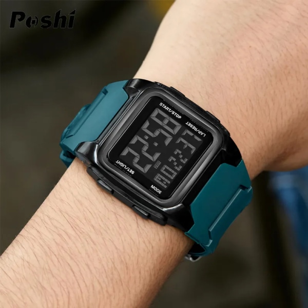 POSHI Militär watch för män Lyxigt mode stoppur Väckarklocka LED elektronisk manlig klocka Vattentät digital armbandsur red