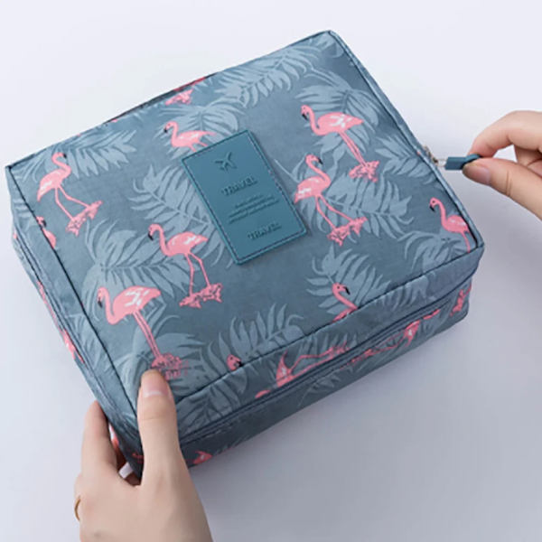 Rese-sminkväska Toalettartiklar Organizer Vattentät kosmetikaväska Multifunktion Rese-toalettväska Fodral Kapacitet Påse Girl Box flamingo