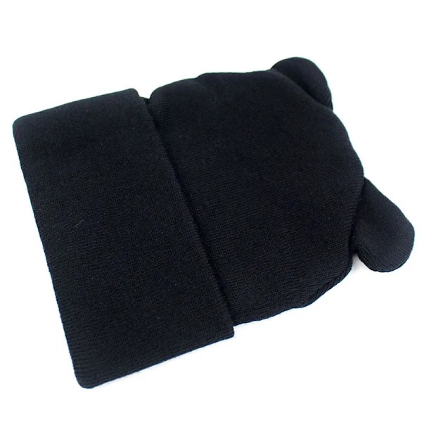 Snygga Kattöronmössor för Kvinnor Stickade Vintermössa Mjuk Varm Virkad Dammössa Enfärgad Casual Beanie solid style black