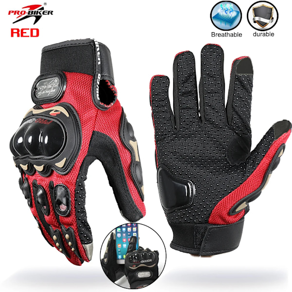 Motorcykelhandskar för män och kvinnor, helfinger, åkhandskar, moto, sommar, vinter, motocross, fårskinns läderhandskar, Guantes-handskar MCS01 RED M