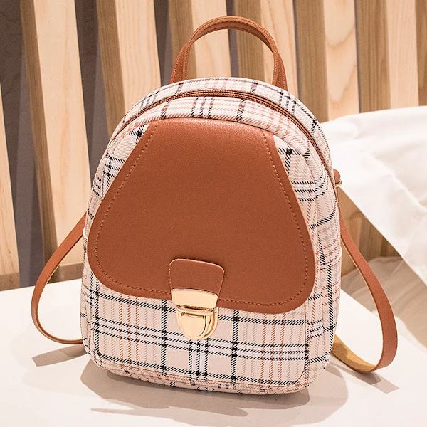 Mini Crossbody-väska för tonårsflicka Pläd kvinnor axel telefonväska Koreansk stil Ny trendig kvinna Brown