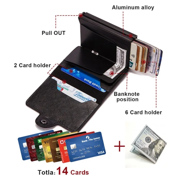 Rfid-korthållare för män Kolfiber vintage läderkreditkortshållare för män Mini-plånbok för pengar wine red