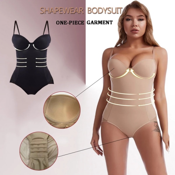 Shapewear Body för kvinnor Magkontroll Kroppsformare med inbyggd BH Kompression Waist trainer Reduktivt slimmande underkläder Black-Mesh M