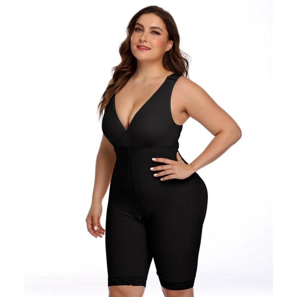 Kvinnor Shapewear Waist trainer Body Butt Fast Mage Control Zip Open Bust Body Helkroppsformare Slimming Plus Size 6XL Black 4XL