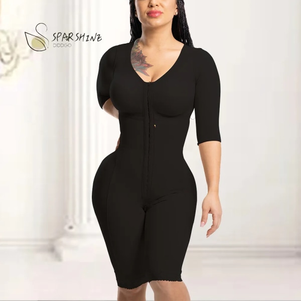 Helkroppsformare Post-kirurgiska ärmar och behå Faja med ärmar och behå Postpartum Recovery One Piece Shapewear Black XXL