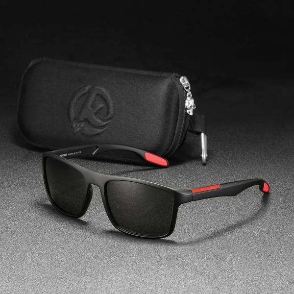 KDEAM Rectangular Ultra Light TR90 Solglasögon Män Polariserad TAC 1,1 mm Tjocklek Lins Solglasögon Kvinnor Sport Man KD101 C2 Black Red-Gray No packaging