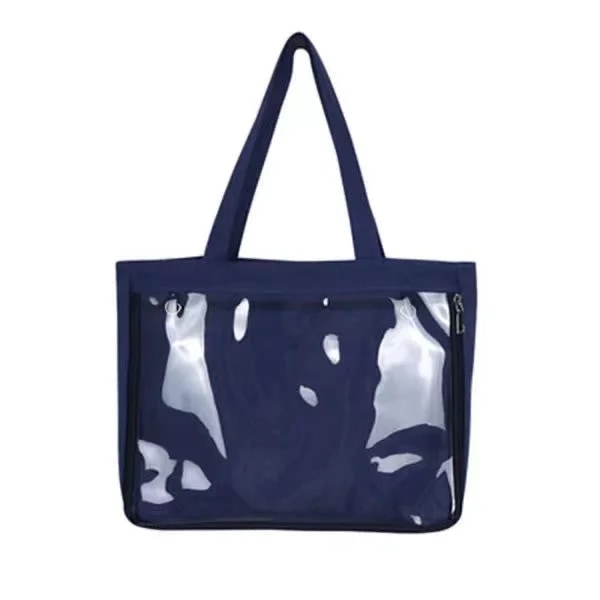 Ny japansk Kawaii Ita-väska Kvinnor High School Tonårsflickor JK-väska Stor canvasväska PVC Transparent itabag Axelväska Kvinnor Navy Blue