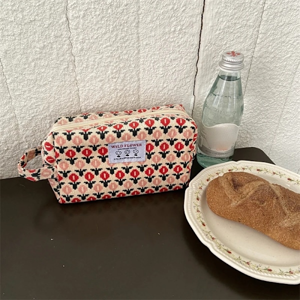 Mode Retro Print Kosmetisk väska Canvas Tvättväska Stor kapacitet Kvinnor Resor Kosmetisk påse Smink förvaringsväskor 17X10X7cm(.289)