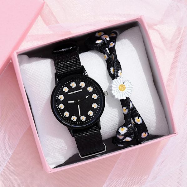 Watch Nylon Daisy Flowers Damarmbandsur Modeklockor Set Quartz Clock s relogio feminino set 4