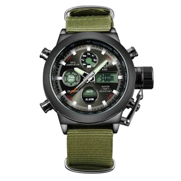 GOLDENHOUR Top Lyx Märke Utomhus Sport Watch Herr Army Canvas Klockor Auto Date Display Quartz Armbandsur Relogio Masculino Black
