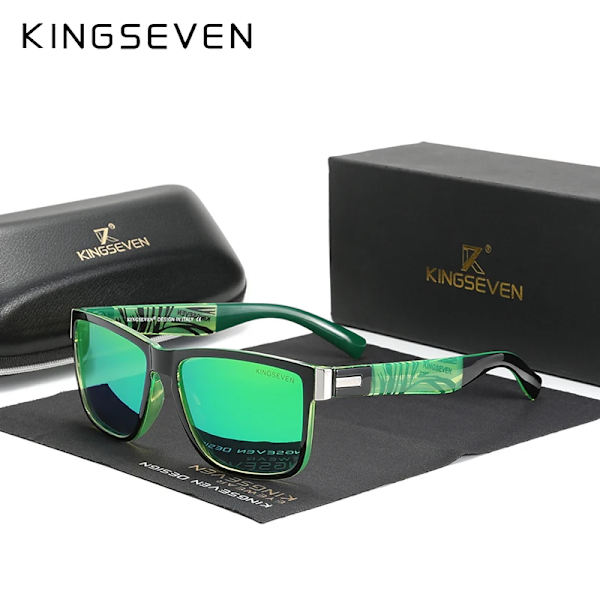 Äkta KINGSEVEN Brand Square Retro Gradient Polarized Solglasögon Dam Män Kolfibermönster Design Utomhussportglasögon Green