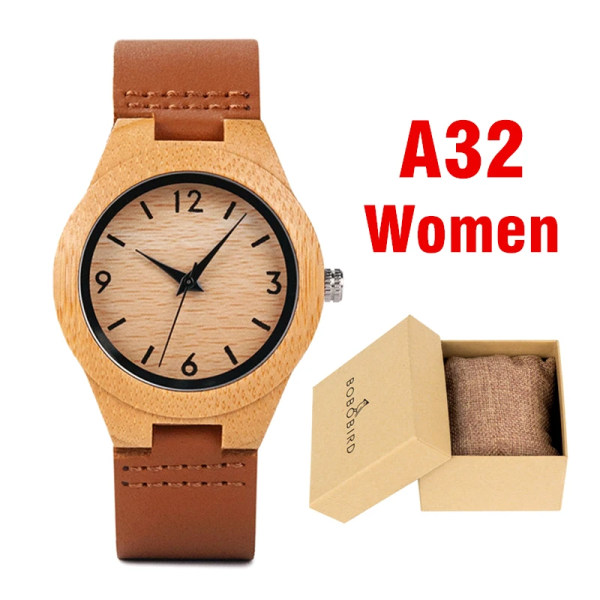 BOBO BIRD Träklockor Herr & Kvinnor Läder Nylon Silikonrem Casual Quartz Watch Presentask Förpackning Surport Drop A32-Women