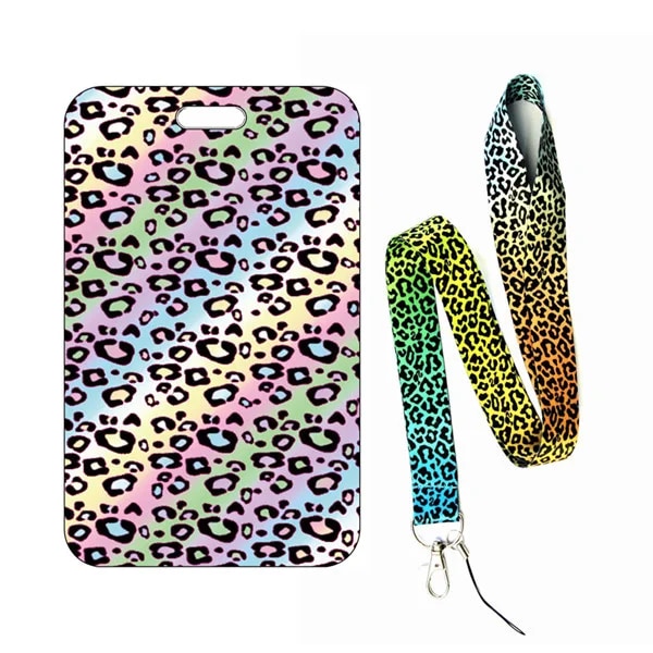 Mode print flickor visitkort student campus kort hängande hals väska Korthållare Lanyard ID-kort case Leopard card holder(.1452)