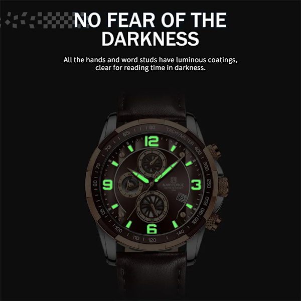 NAVIFORCE Luminous Hands Herrklockor Toppmärke Watch Vattentät Watch Herr Lyx Chronograph Quartz Herrklocka SBBN-BOX