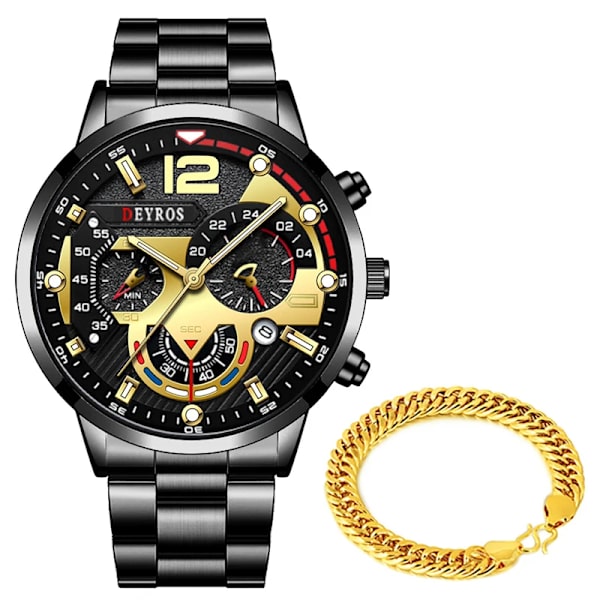 Relogio Lyx Herrklockor Guld Rostfritt Stål Kvarts Watch För Män Business Luminous Läder Armbandsklocka As Shown 10