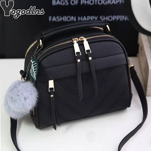 PU-läder liten handväska för kvinnor flicka mode tofs messenger väskor med boll Kvinnliga axelväskor Dam Party Crossby-väska nylon-gray 22x12x17cm