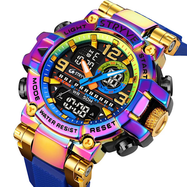Ny STRYVE- watch för män Digital-Analog Dual Movement Lysande kalender Vattentäta klockor Mode Watch 8025 Black Box