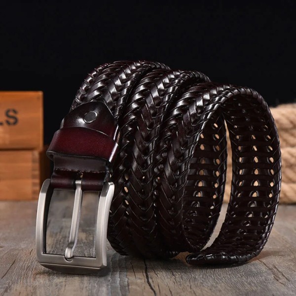 Flätat läderbälte för mäns bälten 4,0 cm bredd Lyxiga äkta läder ko-remmar Handstickat designerband läderbälte män fivela de prata 115CM