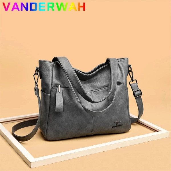 Äkta märke Mjukt läder Väskor med övre handtag Handväskor för kvinnor Kvinnor Crossbody-väskor Messangerväska Stor kapacitet Big Sac Gray-98