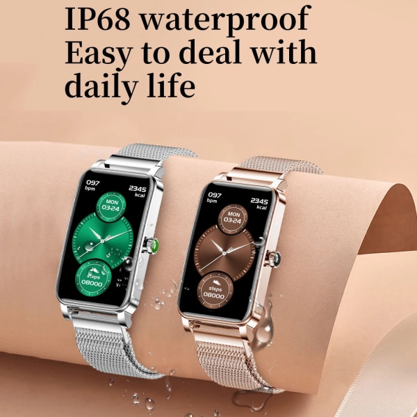 PLUMZONG Dam Smart Watch Custom Urtavlor Full Touch Screen IP68 Vattentät Smartwatch Dam Härligt armband Rose Gold