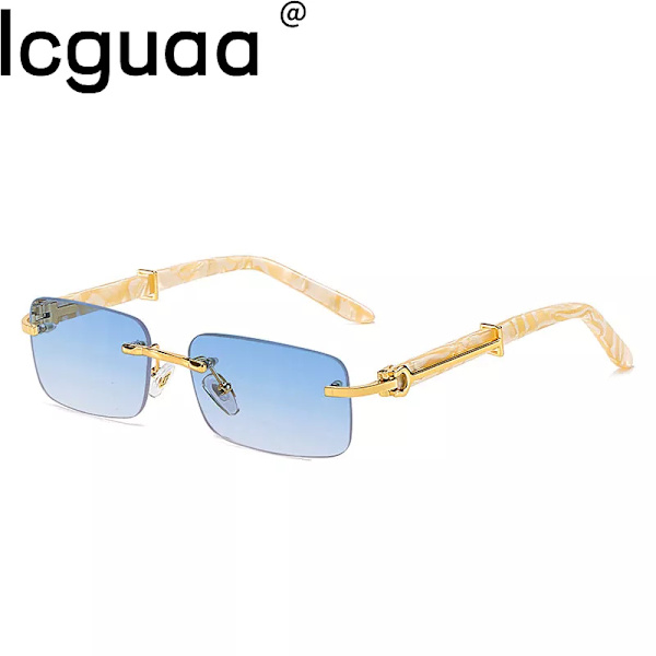 Fyrkantiga båglösa Rosa Blågröna Solglasögon För Män 2022 Lyxdesigner rektangel Hip Hop Coola Solglasögon Män Mode Solglasögon Auburn As pic showed
