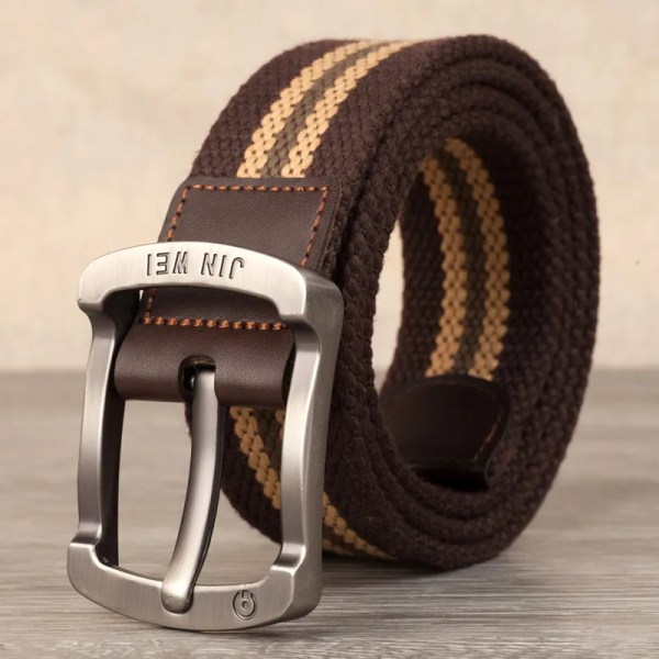 Herrspänne canvas bälte polyester flätat utomhus fritidsbyxor bälte 110-140 i längd 3,8 cm i bredd PWD001 Coffee stripes 110cm