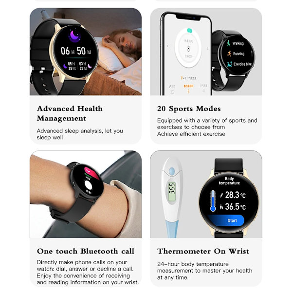OLED Mode Smart Watch Dam Puls Blodtryck Multifunktionell Watch Herr Kvinna Vattentät Smartwatch Kvinnor Pink
